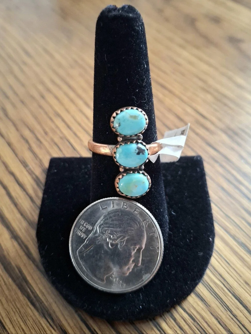 Mojave Turquoise 3 Stone Ring On Copper Size 7